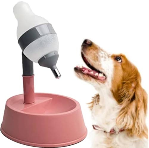 Dispensador de Agua de Pie para Mascotas, Dispensador de Agua para Gatos de Pie, Dispensador Automático de Botellas de Agua para Perros de Altura Ajustable Multipropósito, para Gatos, Perros(Rosa)