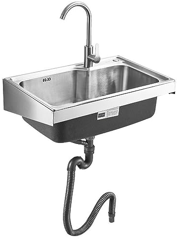 HCZION Handwaschbecken Spülbecken Edelstahlspüle Wandmontage Ausgussbecken Edelstahl Waschbecken Außen Spültisch Für Garage Werkstatt Waschküche (Color : Hot+Cold, Size : 68x44cm/26.7x17.3inch)