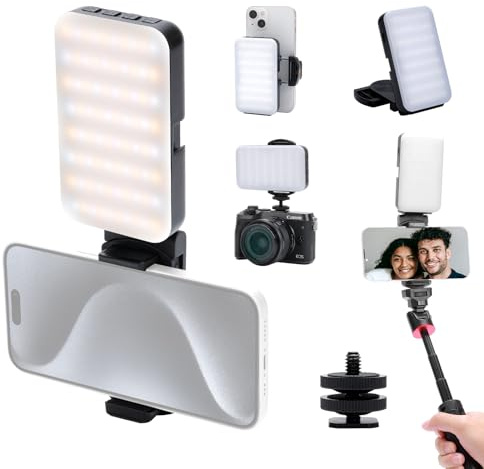 Newmowa Multifunctional Selfie Light - Portable With Phone Holder & Cold Shoe for Camera, 3 Light Modes, 2000mAh Rechargeable Video Light for TikTok/Makeup/Video Conference