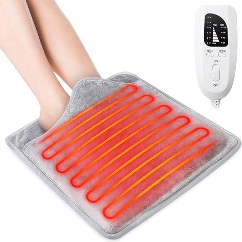 Fußwärmer Elektrischer 40x40cm Fußwärmer mit 6 Temperaturstufen 4 Timing Shutdown und Überhitzungsschutz Elektrischer Fußsack Kuscheliger Fusswärmer mit Doppelschichtheizung Maschinenwaschbar (Silber)
