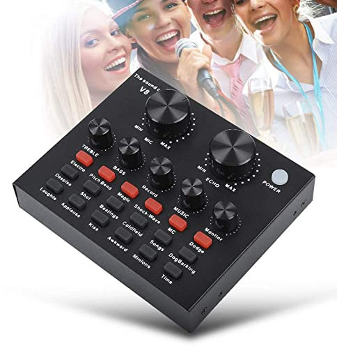 V8 USB External Bluetooth Audio Mixer - 220V, Black, Portable, Headset Microphone, Live Sound Controller, Karaoke, DJ, PC Sound Card