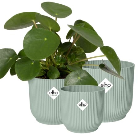 elho Vibes Fold Rund 14,16,18 Blumentopf - Sorbet Green | ∅ 18.35 x H 16.8 cm | 2 Artikel Enthalten | für den Innenbereich | 100% recyceltes Plastik