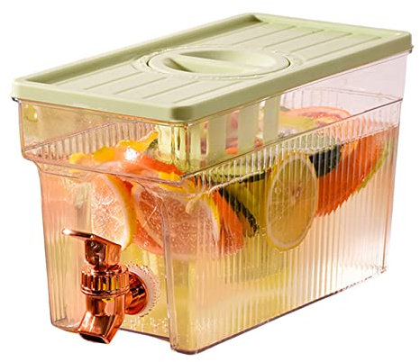 Kühler Wasserfontänen, Saftspender aus Kunststoff, Kühlschrankkrug, 3 l Getränkespender mit Wasserhahn, kalter Wasserkocher mit Wasserhahn, Getränkebehälter für Küche, Zuhause, Party, Grün
