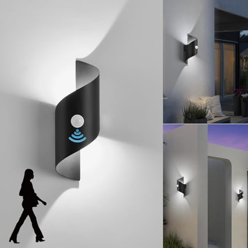 LED Wandleuchte Innen/Außen mit Bewegungsmelder,10W Außenleuchte Wandlampe,IP65 wasserdichte lampe Wand 6000K kaltweiß Wandbeleuchtung,Modern Up Down Dekorative Wandlichter für Garten,Balkon schwarz | LED Innen/Außen, 10 W, Kaltweiß, Wandleuchte, wasserdicht, IP65, Wandleuchte für Garten, Eingang, Terrasse