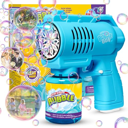 Bombble Pistola automatica per bolle di sapone, per bambini, 10.000 bolle/min, con soluzione per bolle da 130 ml, regalo per bambini/compleanno/festa, blu