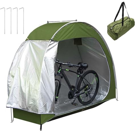Fahrradzelt, Tragbare Fahrradschuppen mit 210D Oxford, 195x80x163cm Fahrradgarage für 2 Fahrräder, Wasserdicht & mit Aufbewahrungstasche