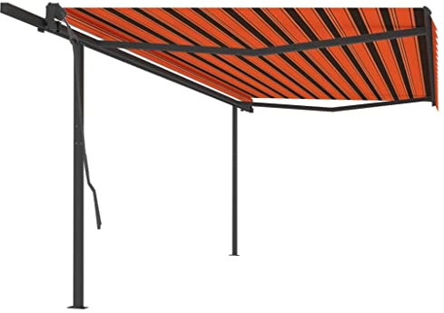 Home & Garden item-Manual Markise mit Pfosten 5x3 m, Orange und Braun