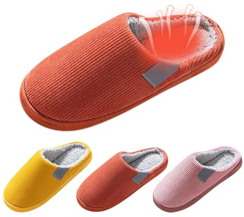 Zapatillas de estar por casa para mujer, espuma viscoelástica, para invierno, de felpa, para hombre, cálidas, de fieltro, cómodas, Color naranja y rojo., 39/40 EU Ancho