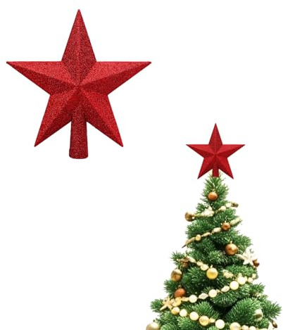Weihnachtsbaum Stern Christmas Tree Topper Weihnachtsspitze Glänzender Ornament Weihnachtsstern für Tannenbaumspitze Deko Weihnachtsfeier Decoartion (Rot, 10cm)