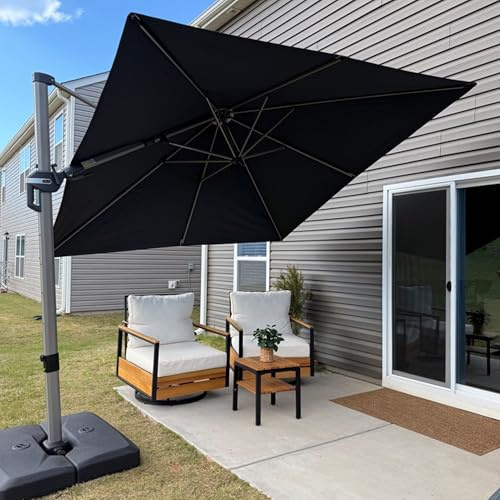 PURPLE LEAF Sonnenschirm Twist 300 × 300 cm Champagner Antirutschgriff Grau | Ampelschirm, Integrierter Griff, Kippbar & Neigbar, 360° Fußpedal Drehung, Rundum-Sonnenschutz, Polyester Stoff, UV-Schutz