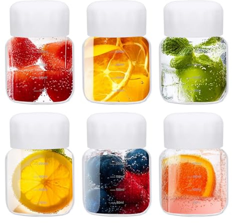 PATIKIL Petits Bouteilles en Verre pour Jus avec Couvercles, 6 Pièces 10 Onces (300 ml) Bouteille D'Eau en Verre Borosilicaté Étanche Bouteilles Mignonnes pour Boire Des Shots, Blanc