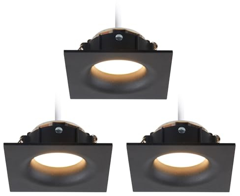 HCFEI LED Einbaustrahler Set eckig - schwarz 5 Watt dimmbar 230V flach blendfrei – Einbauleuchte Ø 68mm Bohrloch – Einbau-Spot Decken-Strahler Deckeneinbaustrahler (3er set - Warmweiß)