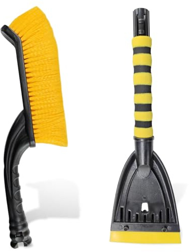 26 Snow Brush and Ice Scraper for Car Windshield – 2 in 1 Winter Snow Removal Tool with Detachable Ice Shovel – Universal Snow Scraper with Ergonomic Foam Grip, No Scratch Broom for SUV Truck(Yellow)
