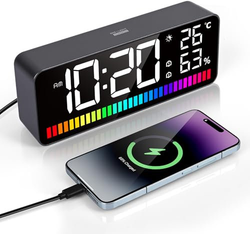 Gerbala Reloj Despertador Digital, Despertadores LED Infantil con Luz RGB, Luz Nocturna de 15 Colores, Función de Snooze, Doble Alarma, 12/24H, Brillo Adjustable, Puerto de Carga USB