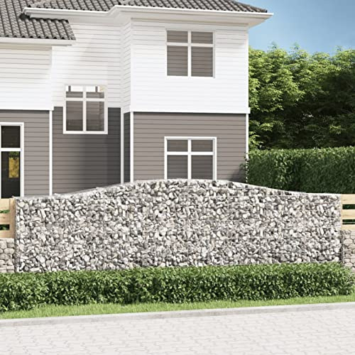 Tidyard Gabion Baskets Arched Gabion Basket Cages Gabion Set of 2 Wall Mesh Wire Stone Basket Galvanised Iron Stone Basket Outdoor Spiral Planter Retaining Wall 400x50x120/140 cm Galvanised Iron