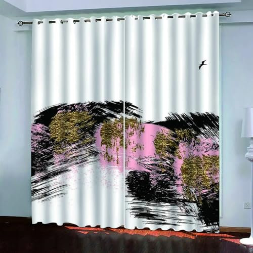 IKDZCM Vorhänge Salon 2 Stück Kreative Schwarz Und Weiß Gold Kunst Home Dekoration Günstige Moderne Vorhänge Für Windows Schlafzimmer BxH/2x100x150cm verdunkelungsvorhang