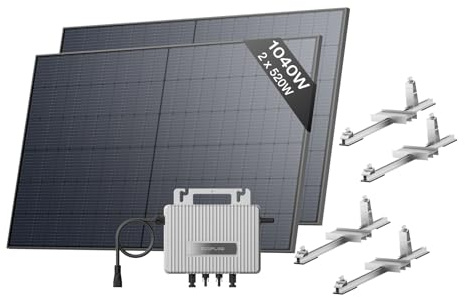 Kit solaire EcoFlow STREAM, Micro-onduleur 800 W solaire intelligent relié au réseau, panneaux solaires PV de 500 W*2 avec support de toit plat, contrôle via WiFi et APP, pour toit plat et jardin