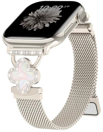 Milanaise Armbänder für Apple Watch SE 3/2 11 10 9 8 7 6 5 4 3 Ultra Damen | Dünn Bling-Klee-Armband Magnetic Metall Edelstahl Milanese Loop Band für iWatch 40mm 44mm 42mm 41mm 38mm 46mm 45mm 49 mm