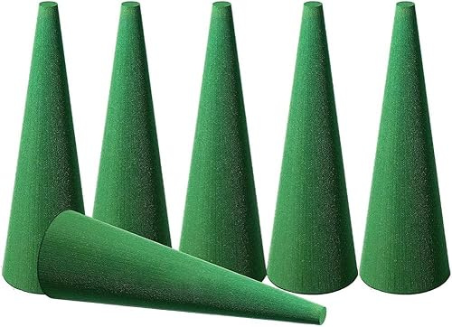 CCUUHJ Styropor Kegel Ø 8 cm Höhe 24 cm 6 Stück,Steckschwamm für Blumen,Steckmasse zum Basteln | Steckmoos | für Kunstblumen und Frischblumen (Grün)