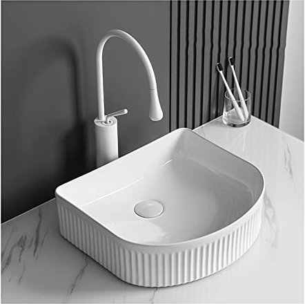 Vessel Vanidad Fregadero Fregadero de baño de 16.0 x 14.0 in, lavabo de cerámica sobre encimera con grifo, lavabo de tocador blanco Encimera moderna(White faucet set)