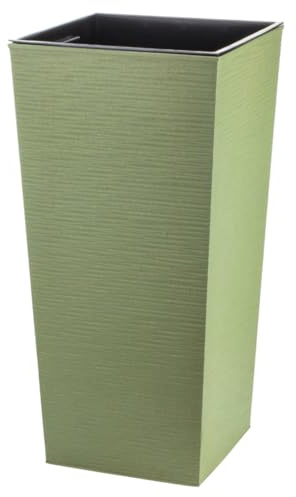 Engelland - Pflanzkübel, Blumentopf aus recyceltem Kunststoff & Holz, Moos-Grün, Rillenoptik, 57,5 cm, nachhaltig, wetterfest, Blumenkübel für Garten, Balkon, Terrasse, Innen- und Außenbereich