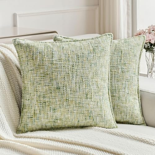 Ystyle Chenille Kuddfodral 2 Stycken, 60×60cm, Mjukt Kuddöverdrag Med Osynlig Dragkedja, Tvättbart Fyrkantiga Modern Kuddskydd, Överdrag För Prydnadskudde För Soffa Hem Sovrum, Grön