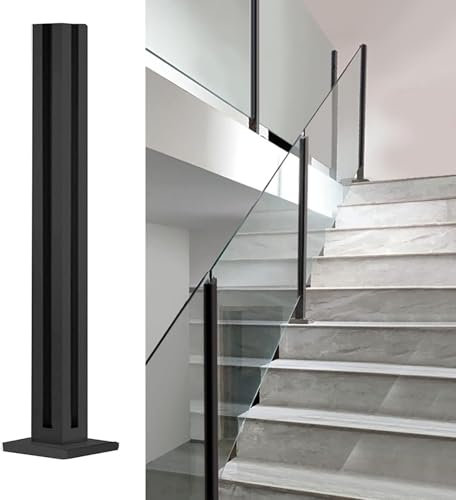Generico Ringhiera in Vetro per Scale con Supporto da Pavimento Nero - Kit Completo per balaustra in Vetro da 10 mm e 12 mm - Palo angolare da 33,5 per Sicurezza e Stile in Una casa Moderna