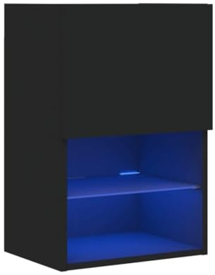 Eleganz Meuble TV avec lampes en bois et verre, sous-structure de haut-parleur moderne pour salon, peu encombrant et élégant