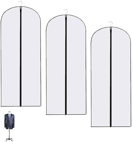 3PCS Dress Bags Covers Long, Full Length Garment Bags with Zipper, 60 x 140cm Dustproof Dress Covers for Women, Black Border Storage Solution for Seasonal Clothing and Travel