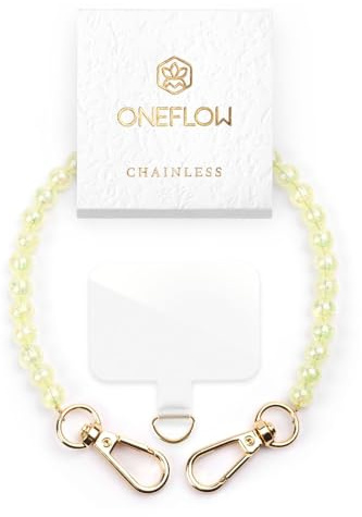 ONEFLOW Perlen Handyanhänger fürs Handgelenk, Universal Handykette kurz Handschlaufe, Handyband Abnehmbar für Handy Hüllen, Anhänger Kette mit Karabiner, Chainless Paradise Pearls