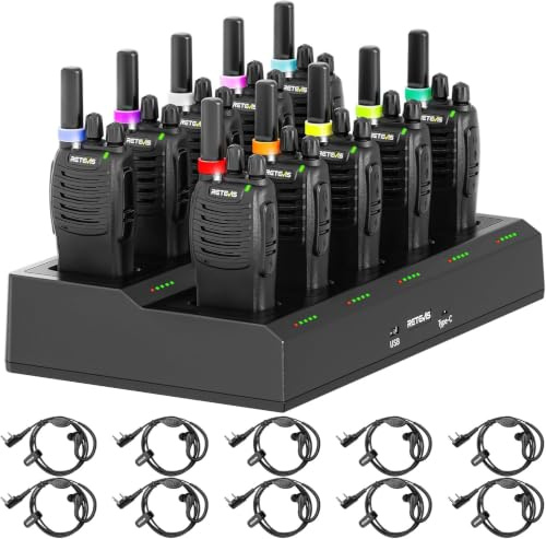 Retevis H777 Funkgerät, Zwei-Wege-Radio mit 10-Fach Ladegerät 10 Stück | PMR446 Funkgeräte Set Headset Professionell, USB-C Handfunkgeräte für Gewerbe und Sicherheit