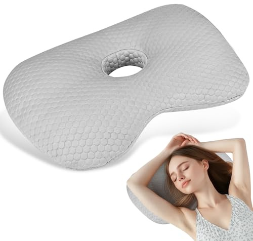 Gaethra Coussin Piercing Oreille, Oreillers de Piercing avec 8.9cm Trou, Oreiller Trou d'oreille avec Fermeture éclair pour Les Oreilles latérales et Le soulagement de la Douleur, Gris