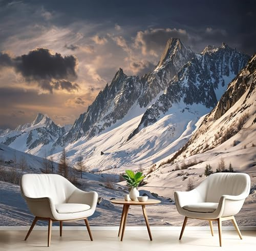Carta Da Parati Pittura Bianco Montagne Della Foresta In Seta 3D Paesaggio Montano Innevato Murale Alla Moda Decorazione Da Muro Panoramico Poster Design Per 250X170Cm Fotomurale Ornamento