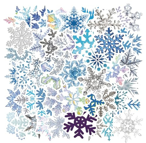 Muorruo 50 Pieces Aesthetic Snowflake Stickers for Winter Christmas Decoration, Waterproof Vinyl Snowflake Stickers for Water Bottles, Laptops, Scrapbooks, Snowboards