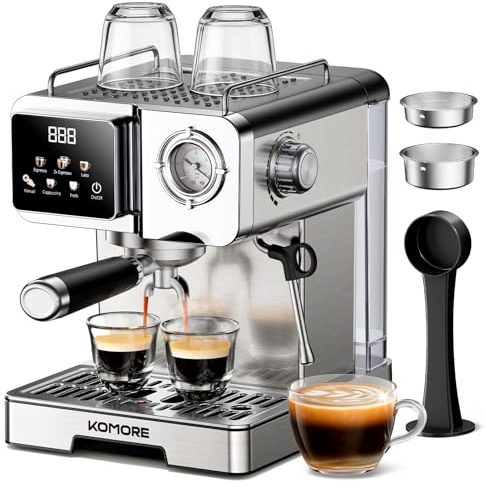 KOMORE Espresso Machine, 20 Bar, 1.6L, Touch Screen Coffee Machines | Latte Machine, Milk Frother, Removable Water Tank, Warm Cup Area, Memory Function, Espresso & Cappuccino Machines For Home