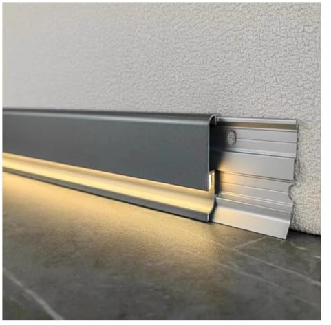 Canale Diffusore LED Per Battiscopa In Alluminio, Battiscopa In Alluminio Con Trasformatore Per Canale Di Illuminazione Per Battiscopa A Parete. Adatto Per Battiscopa(Grey,1.8m/5.9ft)