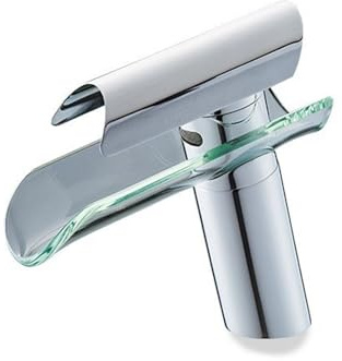 Mitigeur Lavabo Verre Robinet Cascade Salle de Bain Sur Plan Monotrou Robinet Lave Main eau Chaude et Froide,chromé,court