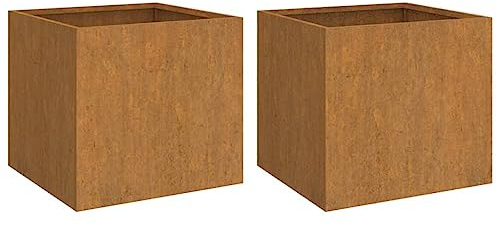 Jardinera Cúbica de Acero Corten, Cama de Jardín Elevada de Aceros Desgastado, Macetas de Aceroe para Exteriores para Patio, Balcón y Jardín (49x47x46cm)