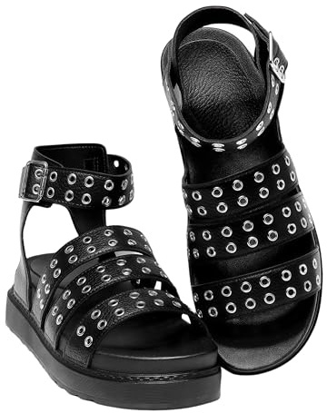INNERSECT CO Women's Chunky Platform Sandals, Open Toe Gladiator Style with Eyelet Detail, Chunky Sole Ankle Strap Shoes for Daily & Holiday Wear