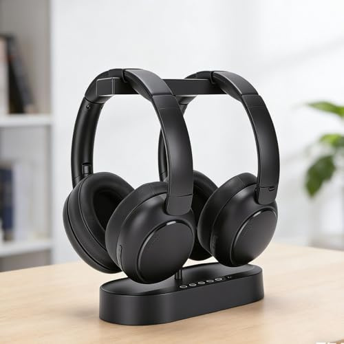 Diyeeni Cuffie Wireless TV per Guardare la TV Cuffie Wireless Doppie con Base Trasmettitore Bluetooth 5.4 Suono Chiaro Bassa Latenza 40 Ore di Riproduzione Comode per gli Anziani