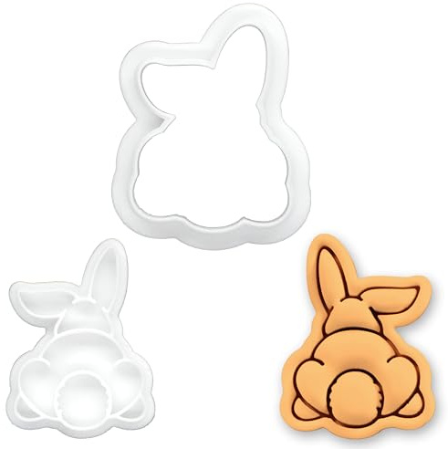 BAKERLOGY Bunny Butt Mini Cookie Cutter and Stamp Set – Cute Rabbit Bottom Fondant Embosser for Easter Cupcakes, Spring Baby Shower & DIY Biscuit Decorating
