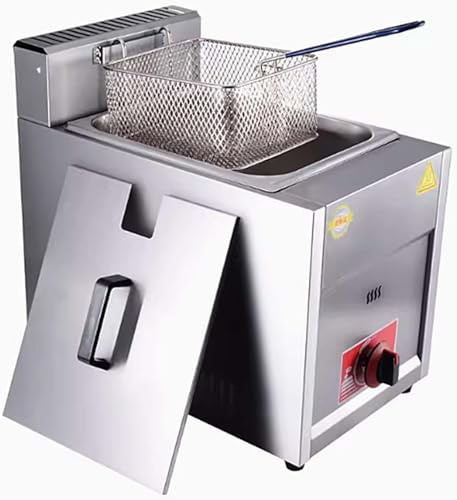 Friggitrice a gas da 6 litri, friggitrice a serbatoio singolo, in acciaio inox, con coperchio e cestello, per patatine fritte domestiche e commerciali