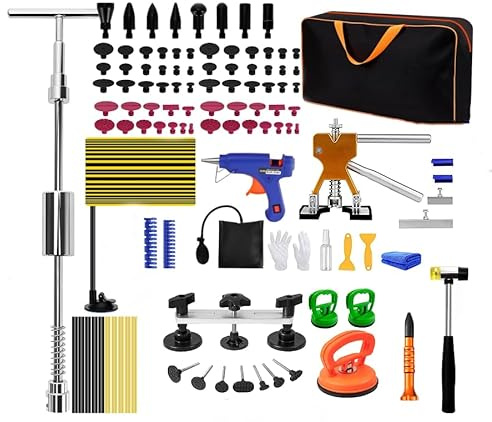 Hanured Kit Extractor Abolladuras Coche 120Pcs,Extractor, Martillo y Ventosas, Kit de Reparación de Abolladuras sin Pintura para Coches, Motos y Electrodomésticos Metálicos