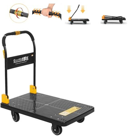 N&S Tool Plattformwagen Heavy Duty 200 kg One Hand Rides LKW Cart mit Mute Wheels Schwarz Stahl, Kunststoff Plattformwagen