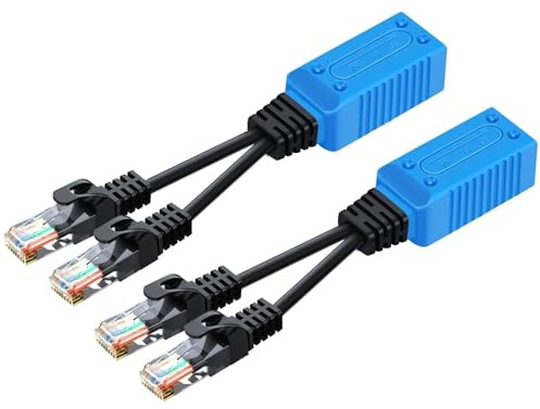 TNP RJ45 - Kit combinatore/splitter Ethernet (1 paio) - 2 maschio a 1 femmina POE adattatore dati LAN Ethernet Extender di rete Y Splitter Cat5 Cat5e Cat6 UPOE cavo per sorveglianza di sicurezza