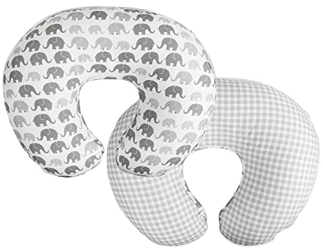 Boppy Premium Pillow Cover, Gray Elephants Plaid, Ultra-Soft Microfiber Fabric in a Fashionable Two-Sided Design, Fits All Nursing Pillows and Positioners