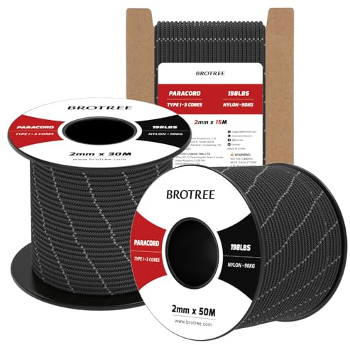 Brotree Paracord 2mm 30M 100% Nylon Seil mit 3 Kern Schnur | 90kg Bruchlast, Typ I, Spule, Camping, Angeln, Überleben, Basteln, Outdoor, Armband, Hundeleine