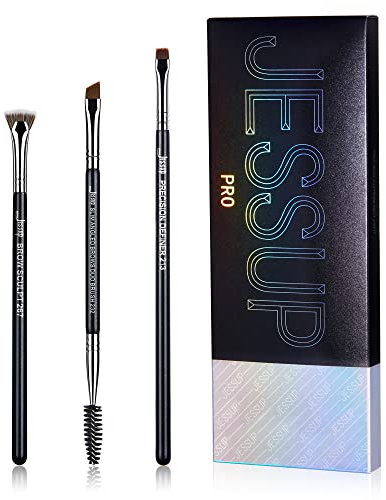 Jessup Pinceles para Cejas Profesional Brochas de Maquillaje Set, Precisión Definir Esculpir, Plano ángulo Spoolie Cepillos, Libre De Crueldad Cerdas Sintéticas 3pcs, T326