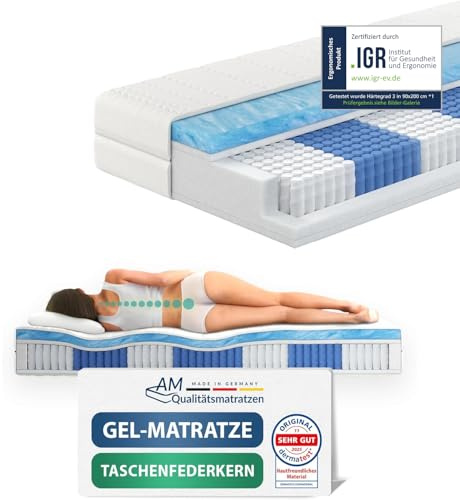 AM Qualitätsmatratzen Premium Gel-Taschenfederkernmatratze 80x200cm H3 24cm - Made in Germany & Oeko TEX Siegel - 7 Zonen Gel-Federkernmatratze 80x200 mit 1000 Federn & Lyocell Bezug