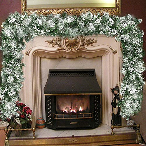 BAKAJI Ghirlanda Natalizia Rami Albero di Natale Innevata Lunghezza 270cm 200 Punte Super Folto Decorazioni Natalizie Camino Muro Ringhera Arco Porta Ingresso Casa